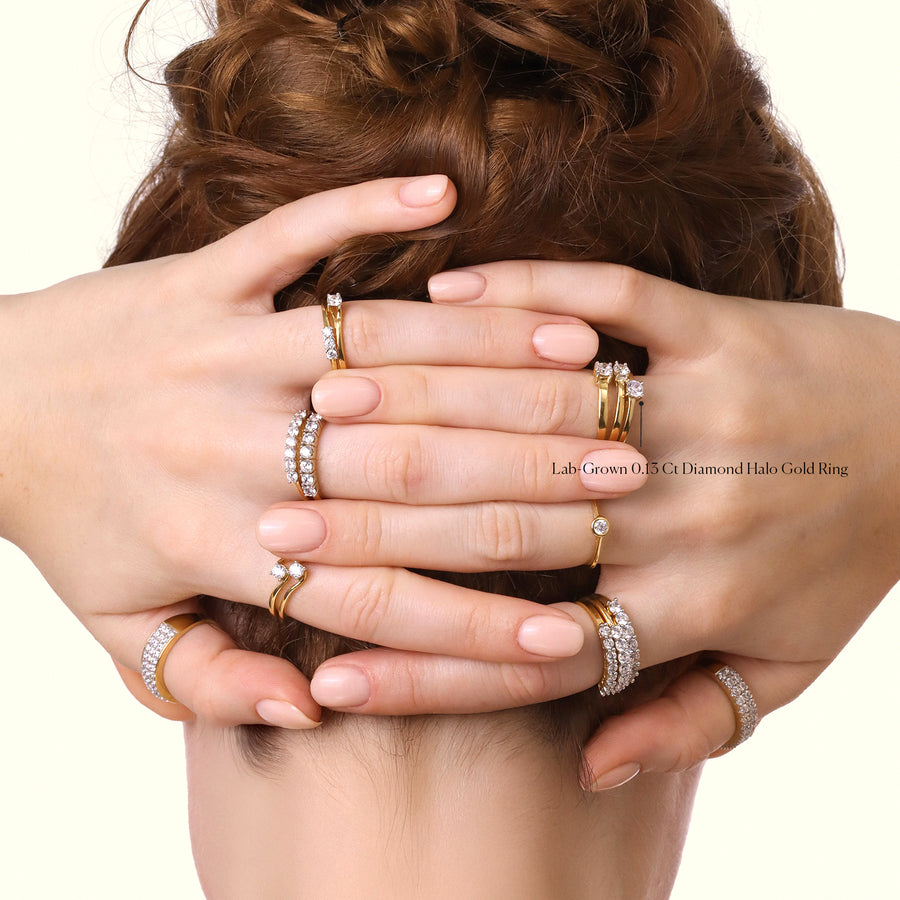 Lab-Grown 0.13 Ct Diamond Halo Gold Ring