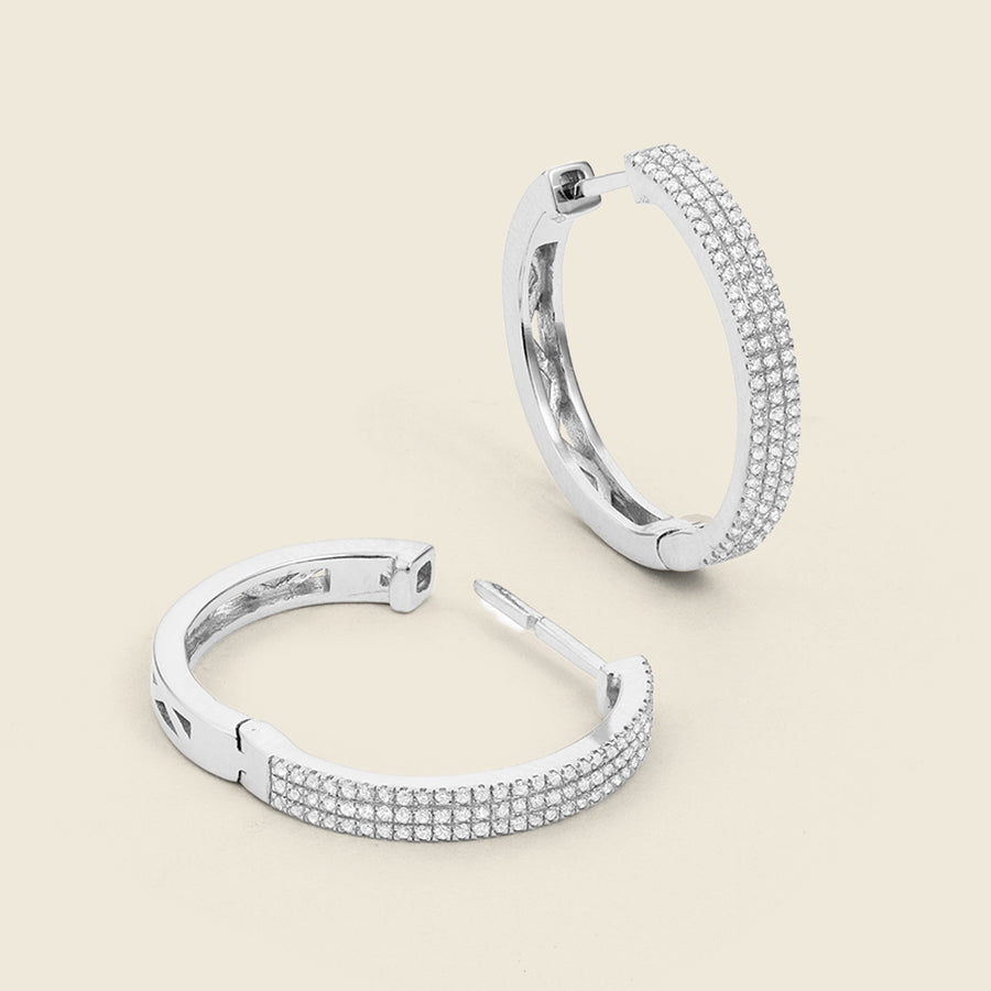 Triple Diamond Row Hoop Earrings