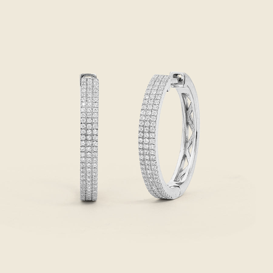 Triple Diamond Row Hoop Earrings