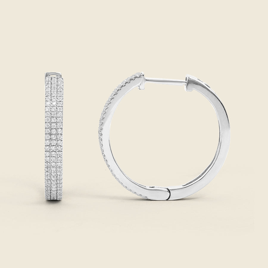 Triple Diamond Row Hoop Earrings