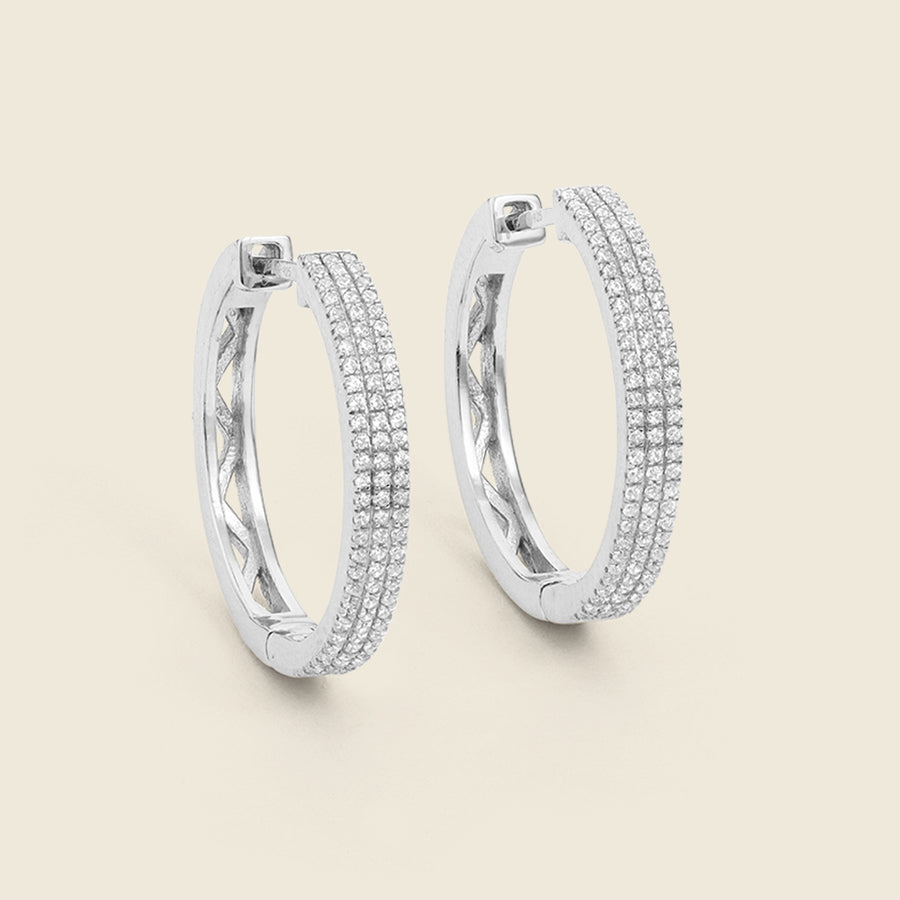 Triple Diamond Row Hoop Earrings