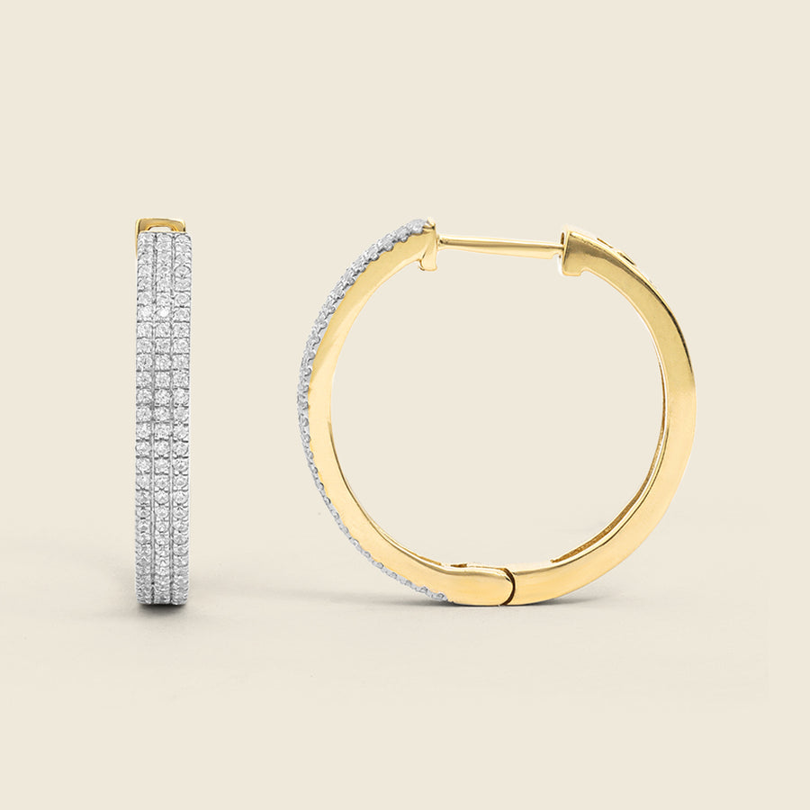 Triple Diamond Row Hoop Earrings