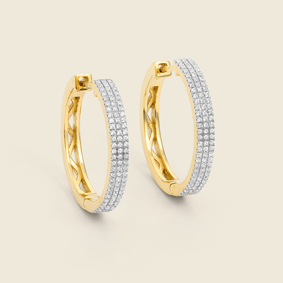 Triple Diamond Row Hoop Earrings