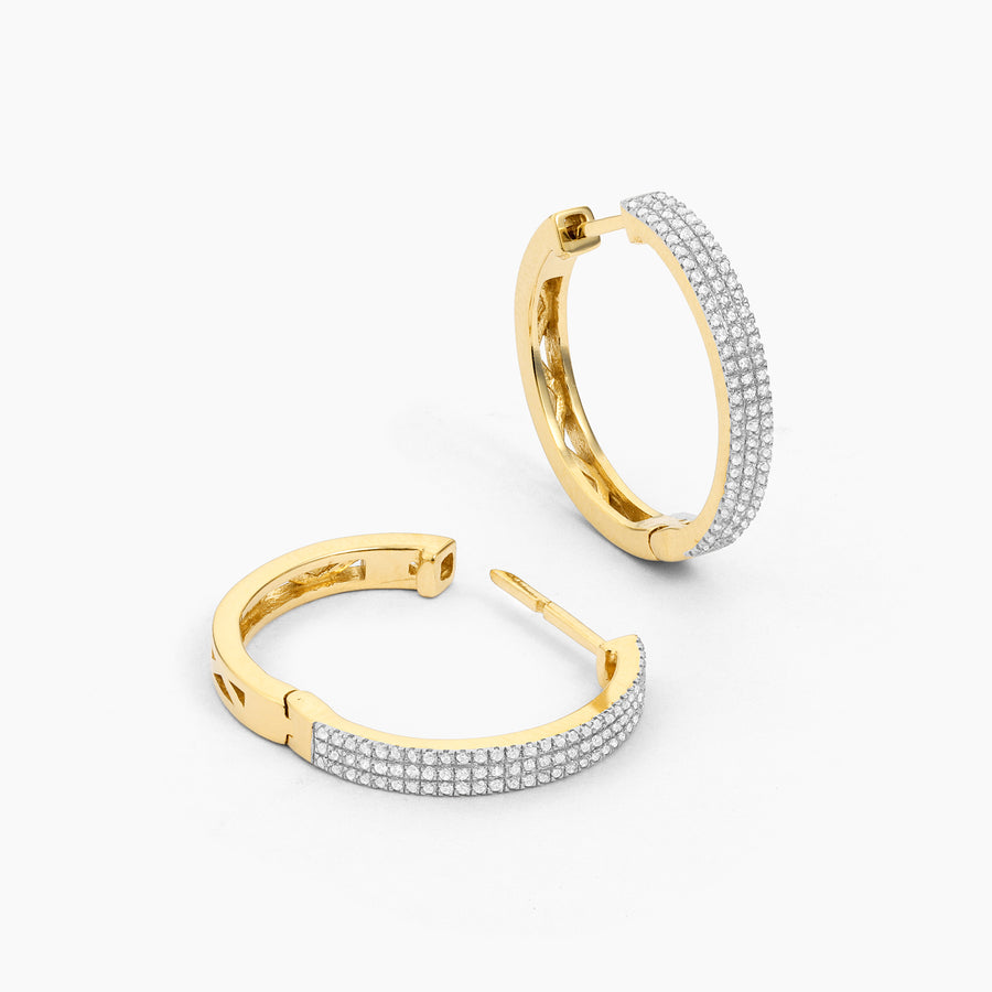 Triple Diamond Row Hoop Earrings