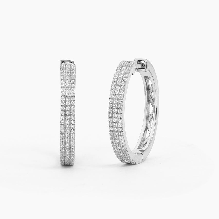 Triple Diamond Row Hoop Earrings