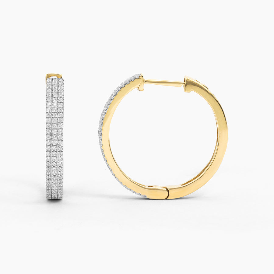 Triple Diamond Row Hoop Earrings