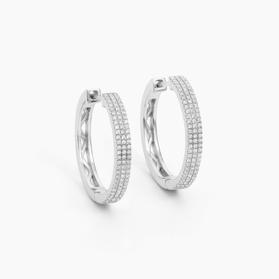 Triple Diamond Row Hoop Earrings