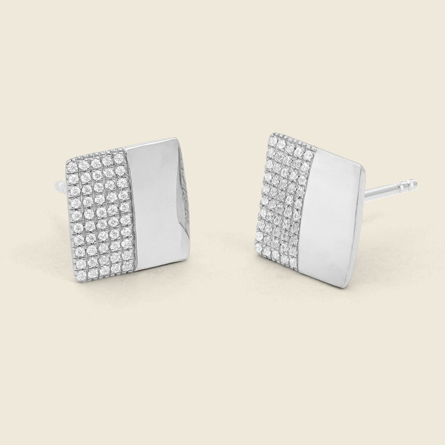 Two-Tone Square Stud Earrings in Diamonds and Gold