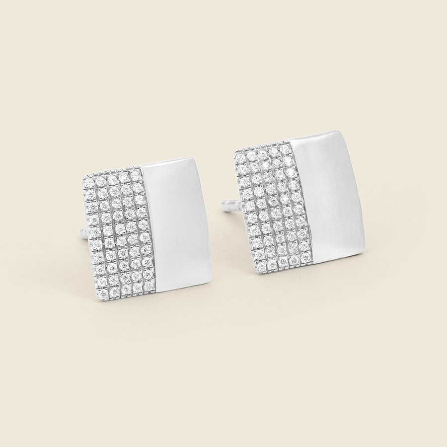 Two-Tone Square Stud Earrings in Diamonds and Gold