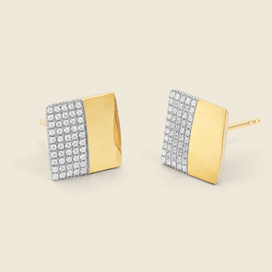 Two-Tone Square Stud Earrings in Diamonds and Gold