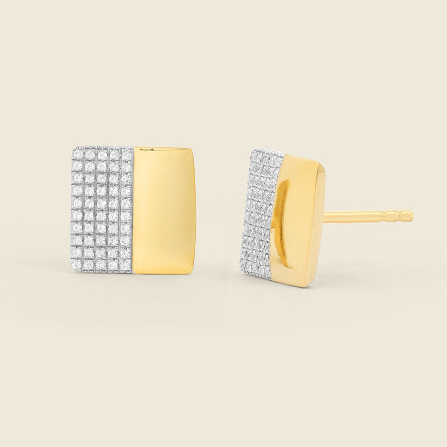 Two-Tone Square Stud Earrings in Diamonds and Gold