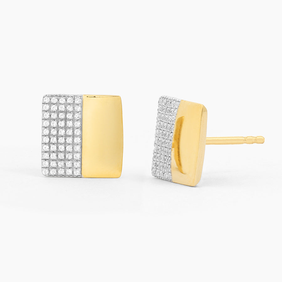 Two-Tone Square Stud Earrings in Diamonds and Gold