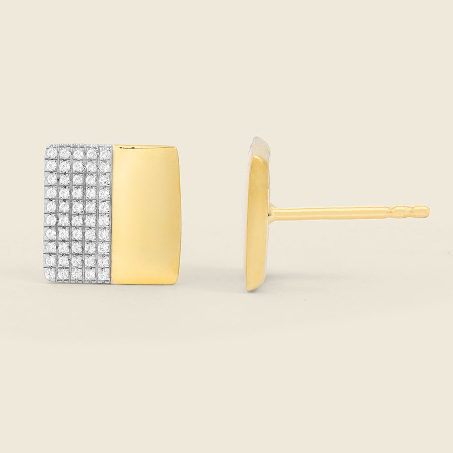 Two-Tone Square Stud Earrings in Diamonds and Gold