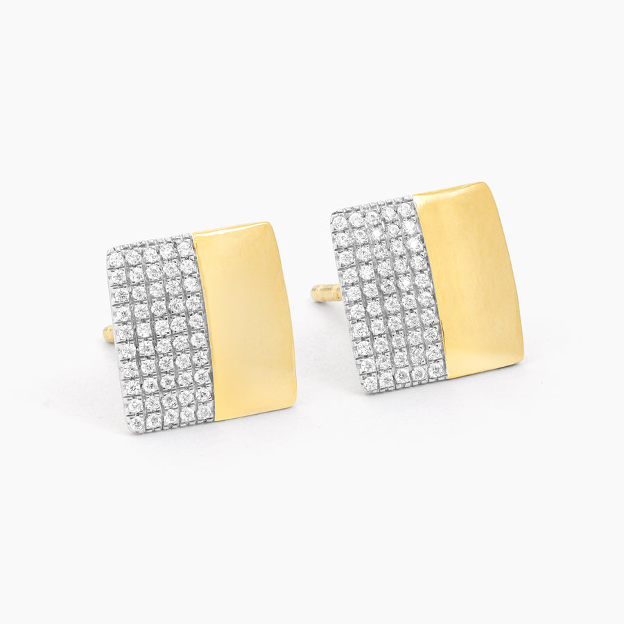 Two-Tone Square Stud Earrings in Diamonds and Gold