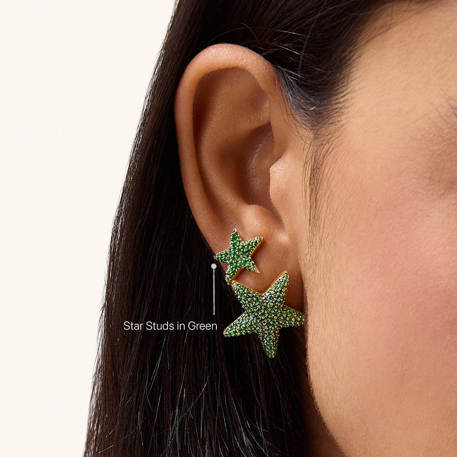 Hello Ella Star Studs in Green