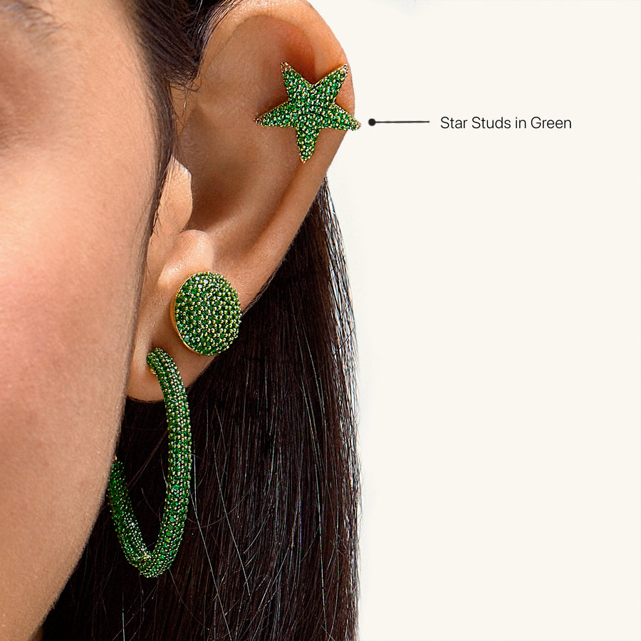 Hello Ella Star Studs in Green