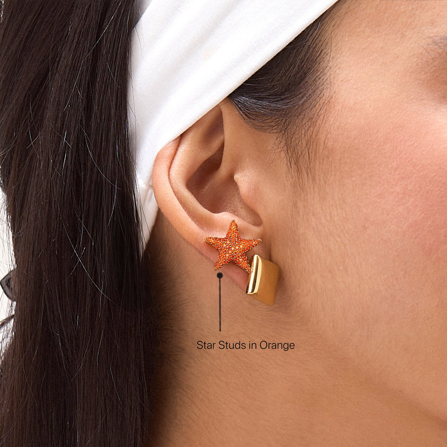 Hello Ella Star Studs in Orange