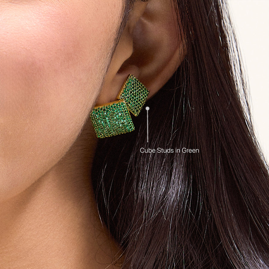 Hello Ella Cube Studs in Green