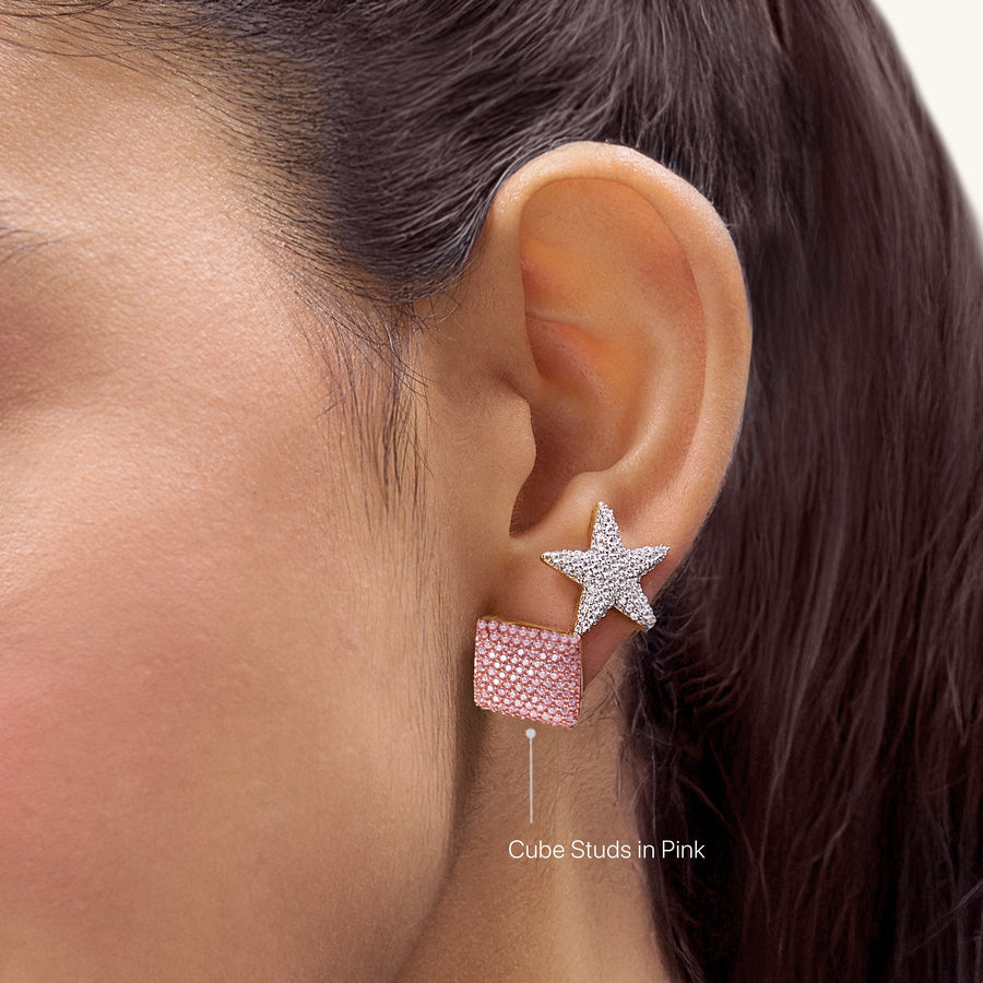 Hello Ella Cube Studs in Pink