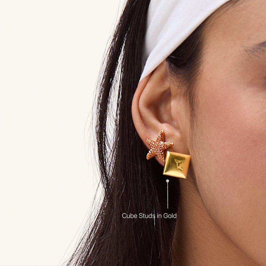 Hello Ella Cube Studs in Gold