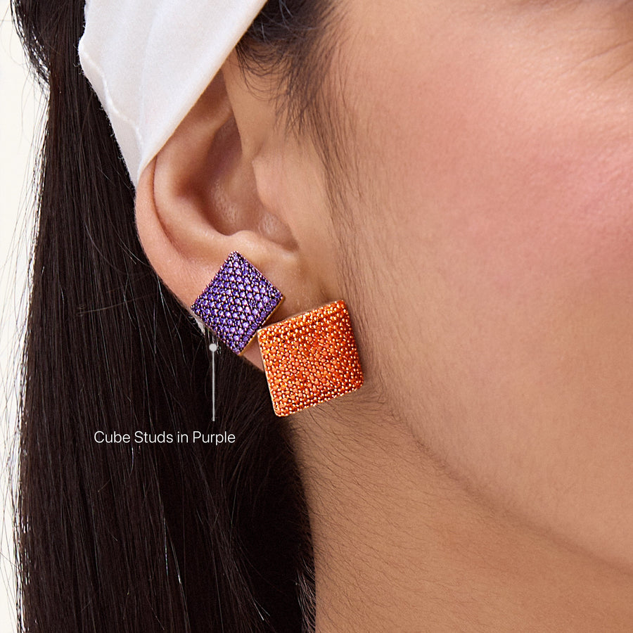 Hello Ella Cube Studs in Purple
