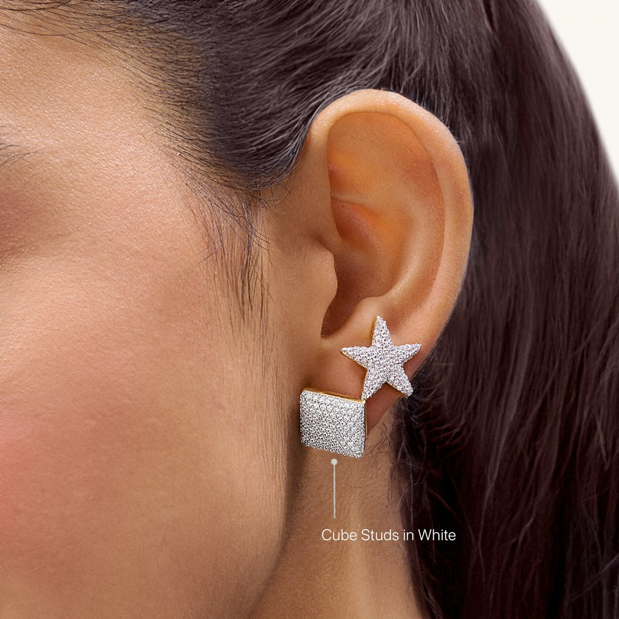 Hello Ella Cube Studs in White