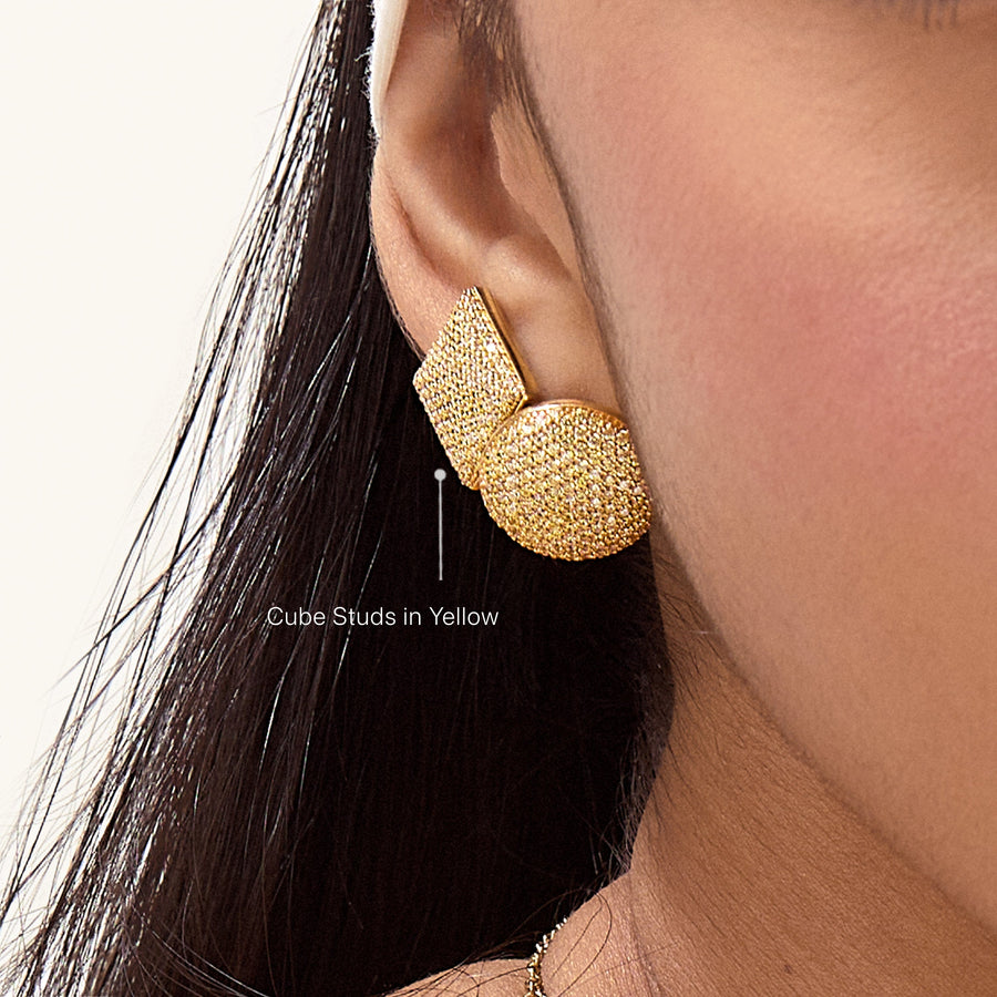 Hello Ella Cube Studs in Yellow