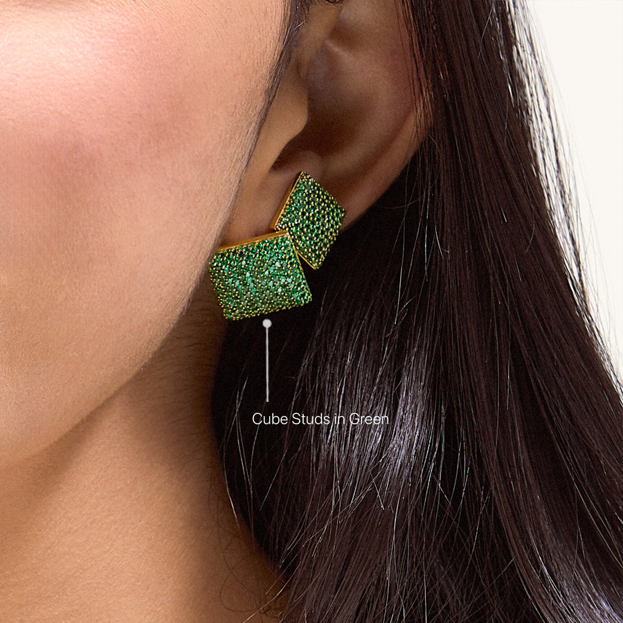 Hello Ella Cube Studs in Green