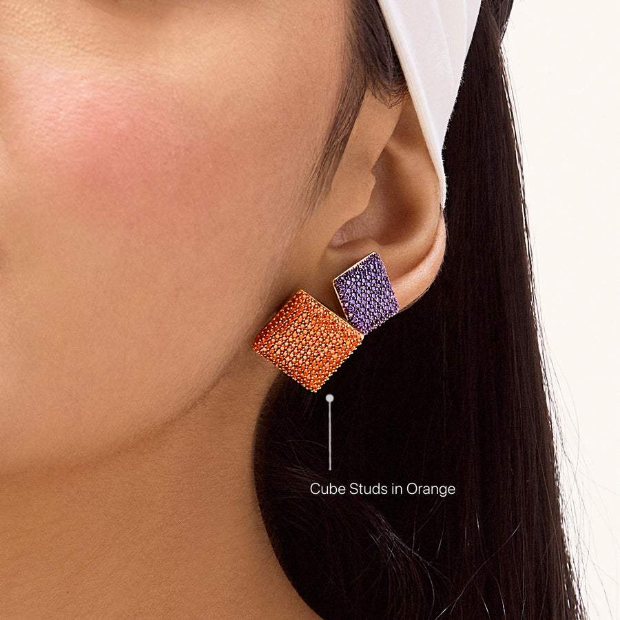 Hello Ella Cube Studs in Orange