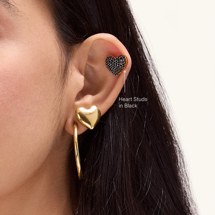 Hello Ella Heart Studs in Black