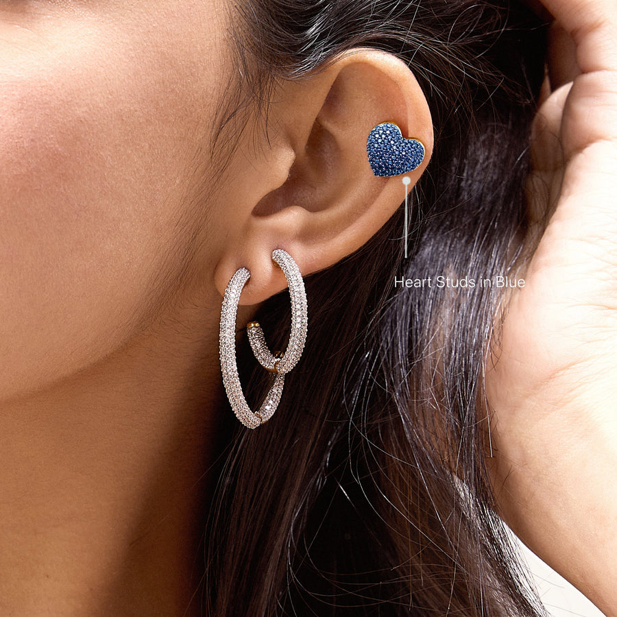Hello Ella Heart Studs in Blue