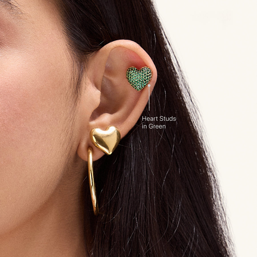 Hello Ella Heart Studs in Green