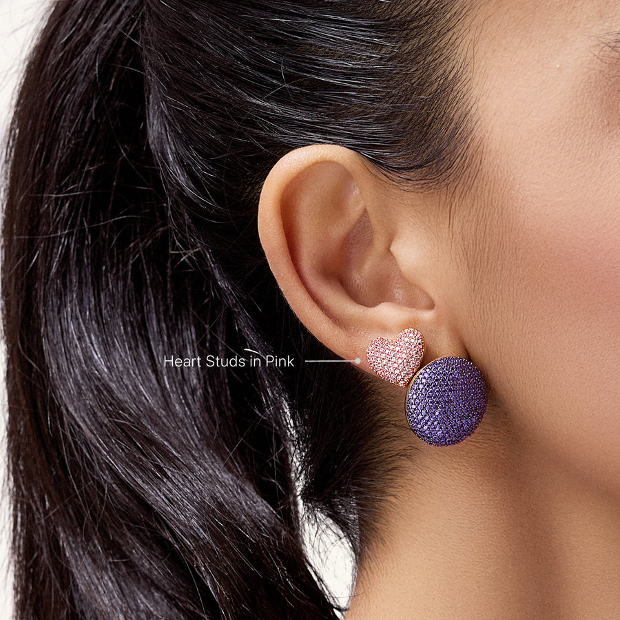 Hello Ella Heart Studs in Pink