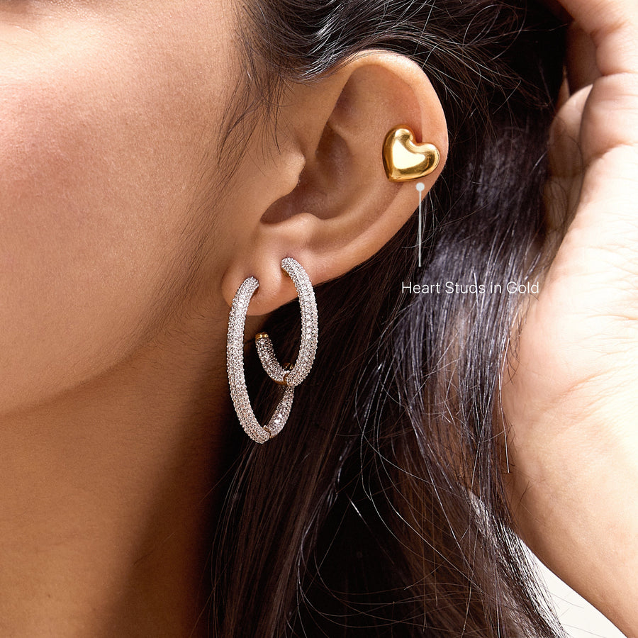 Hello Ella Heart Studs in Gold