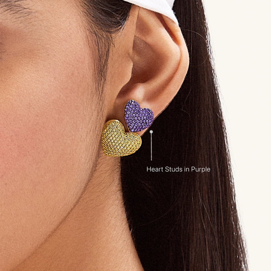 Hello Ella Heart Studs in Purple
