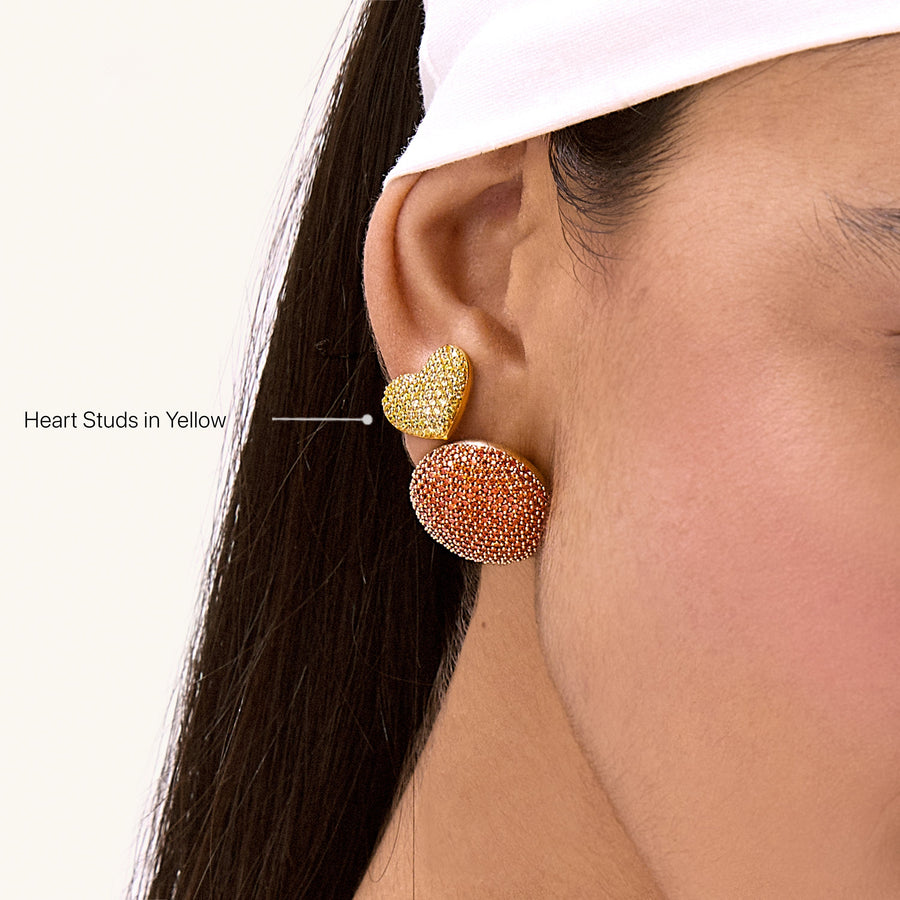 Hello Ella Heart Studs in Yellow