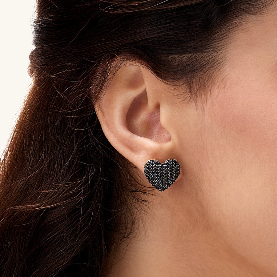 Hello Ella Heart Studs in Black