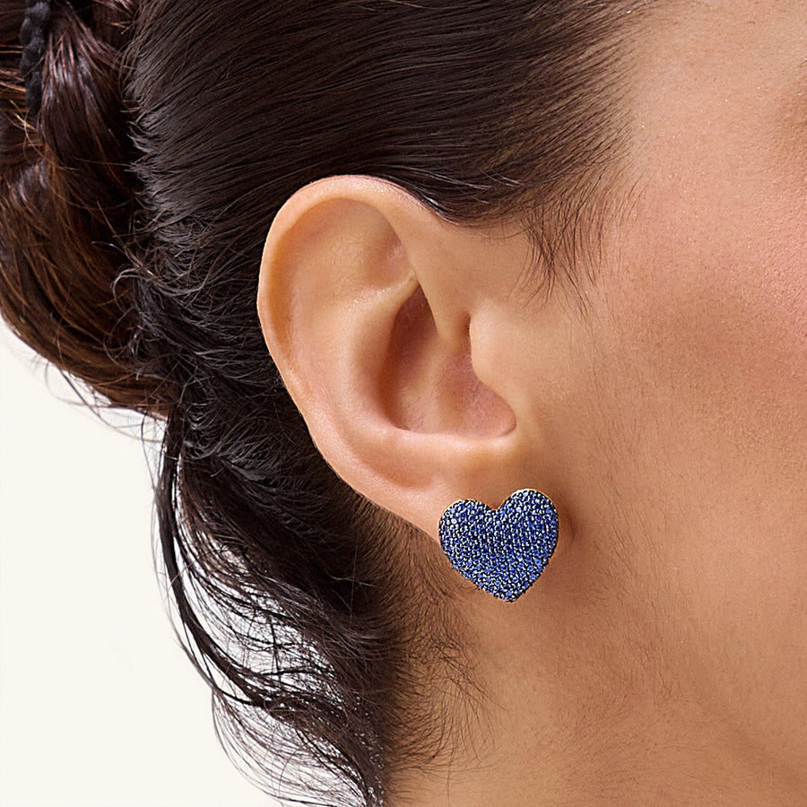 Hello Ella Heart Studs in Blue
