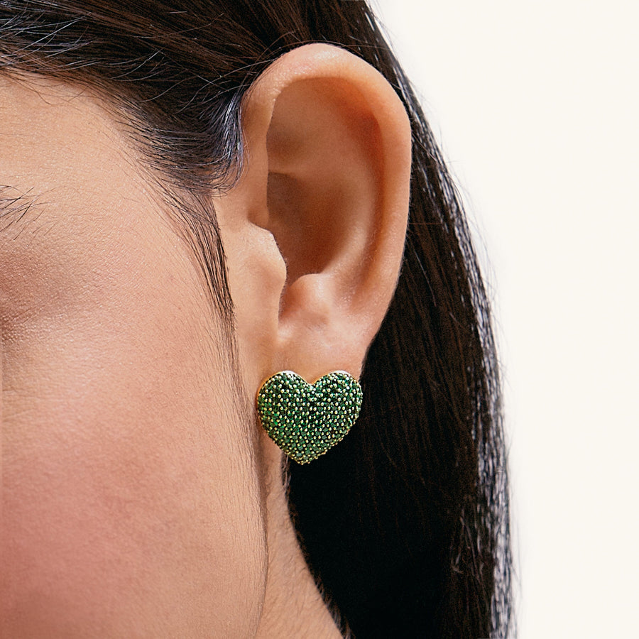 Hello Ella Heart Studs in Green
