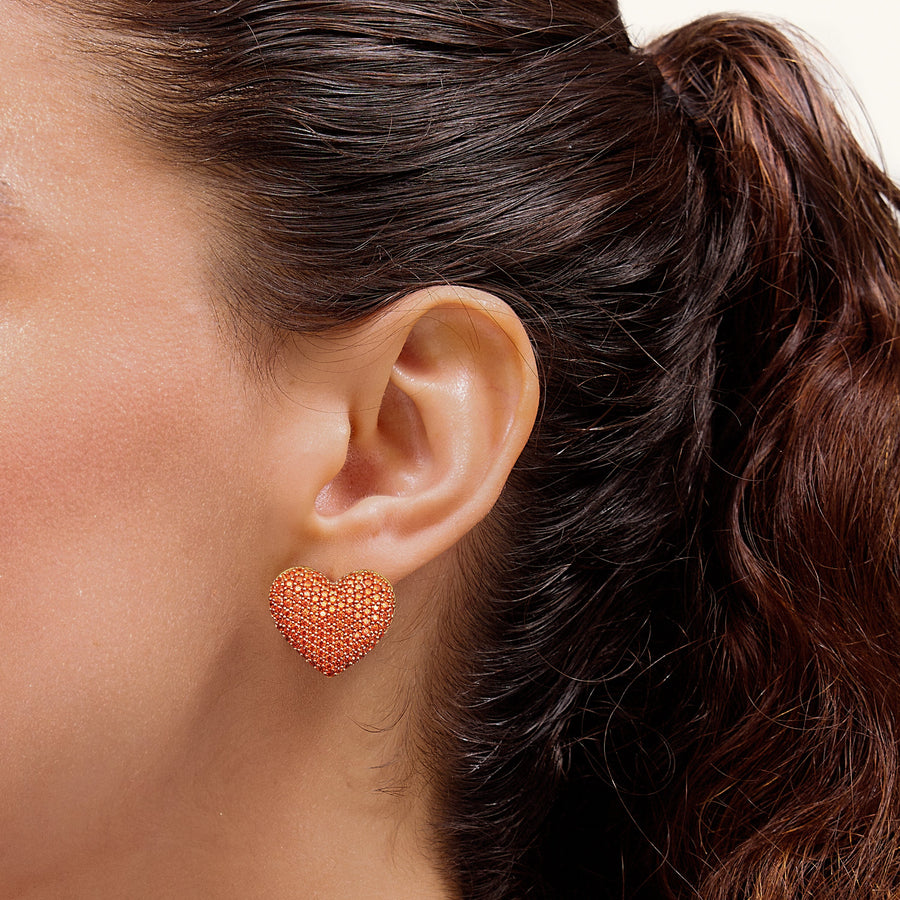 Hello Ella Heart Studs in Orange