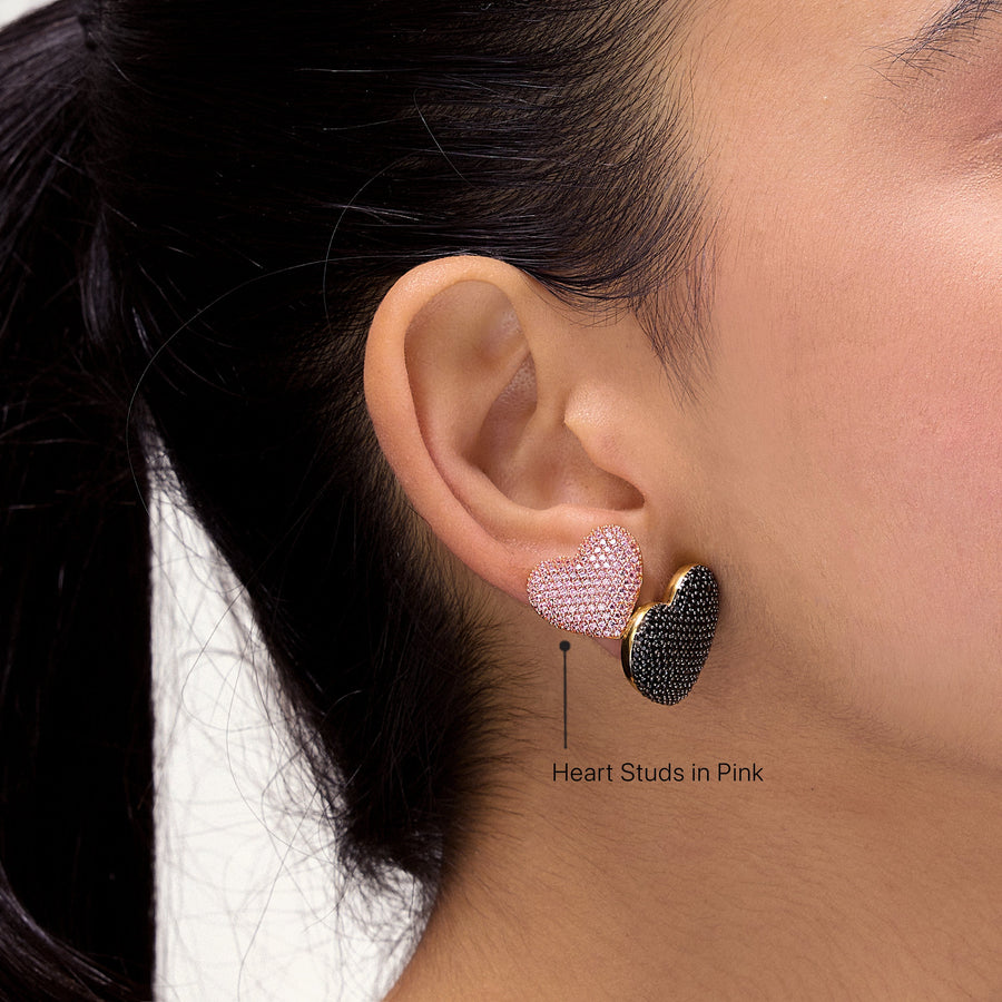 Hello Ella Heart Studs in Pink