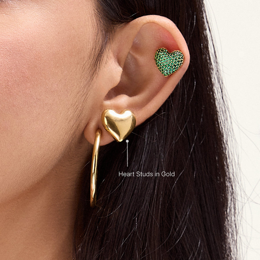 Hello Ella Heart Studs in Gold