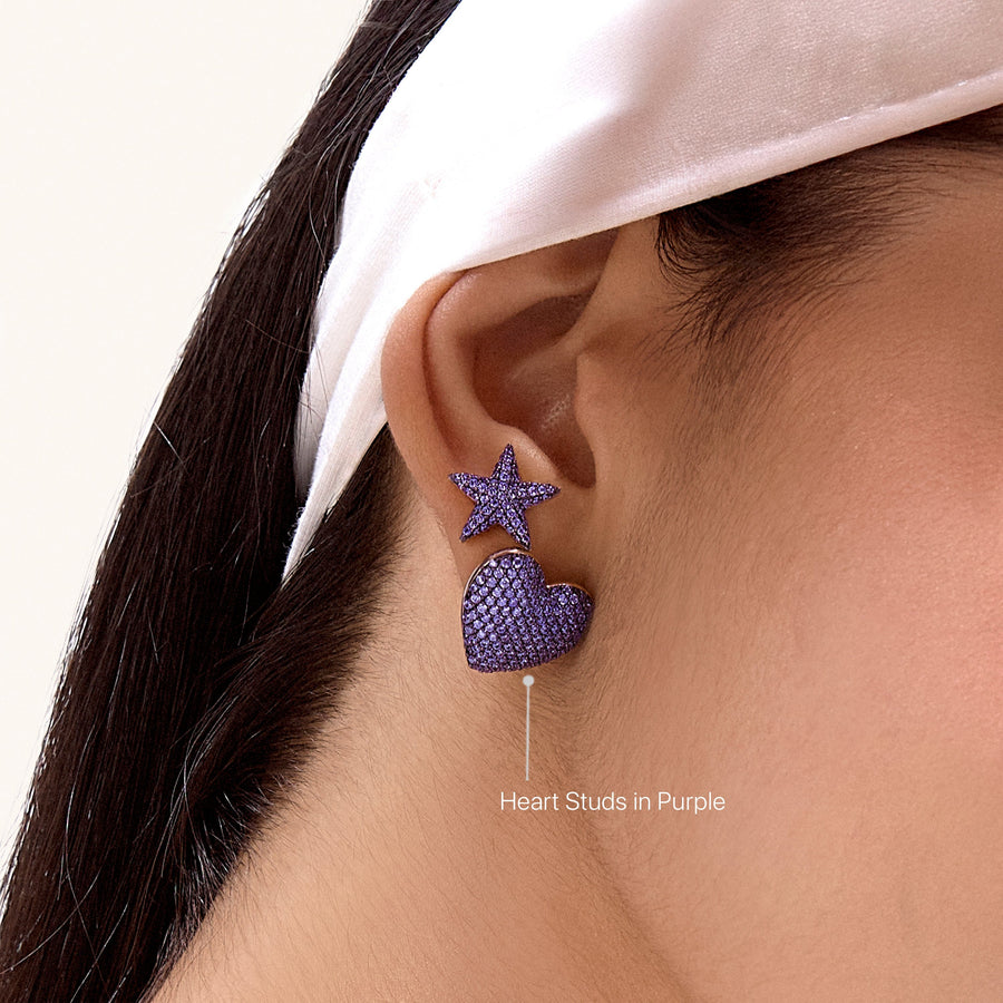 Hello Ella Heart Studs in Purple