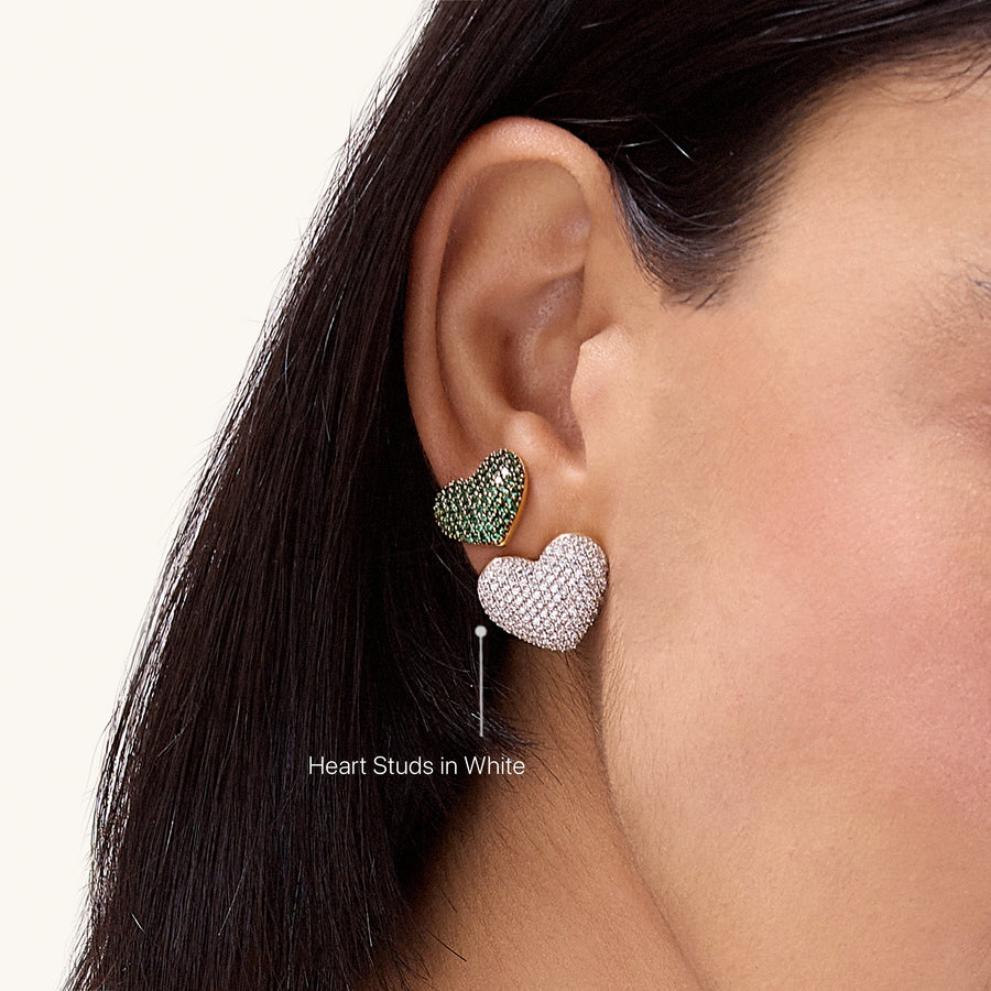 Hello Ella Heart Studs in White