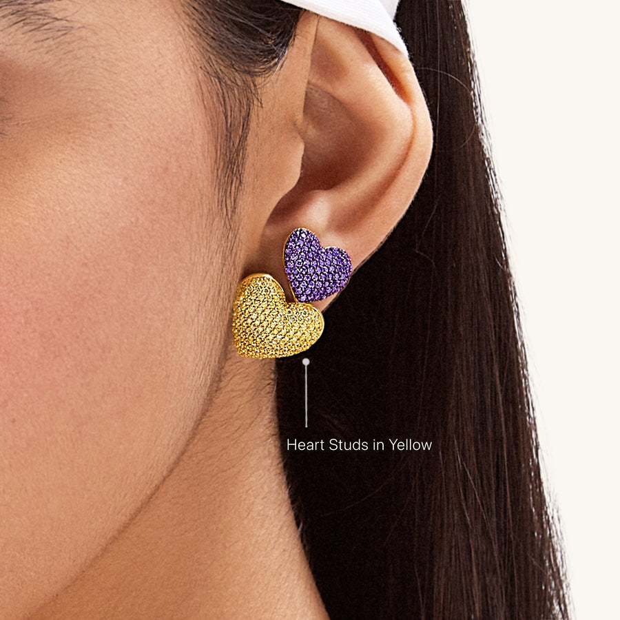 Hello Ella Heart Studs in Yellow