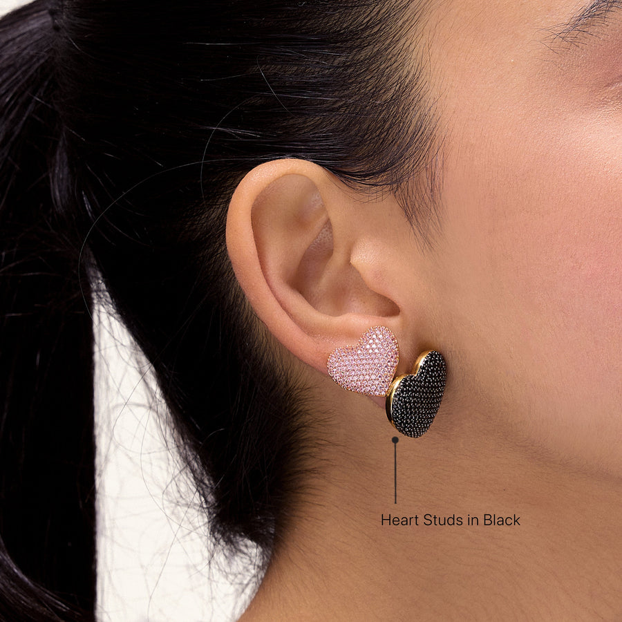 Hello Ella Heart Studs in Black