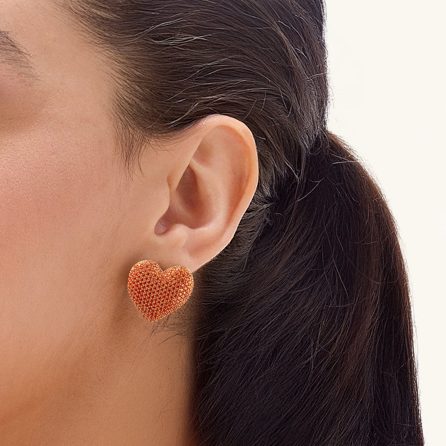 Hello Ella Heart Studs in Orange