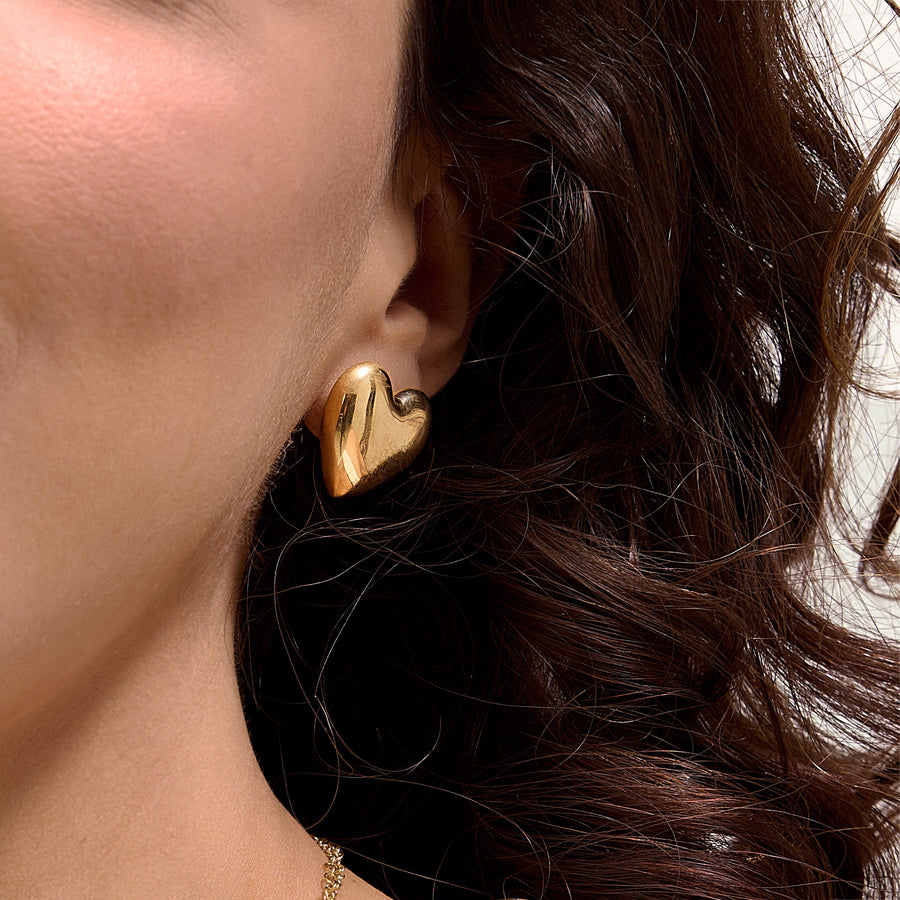 Hello Ella Heart Studs in Gold