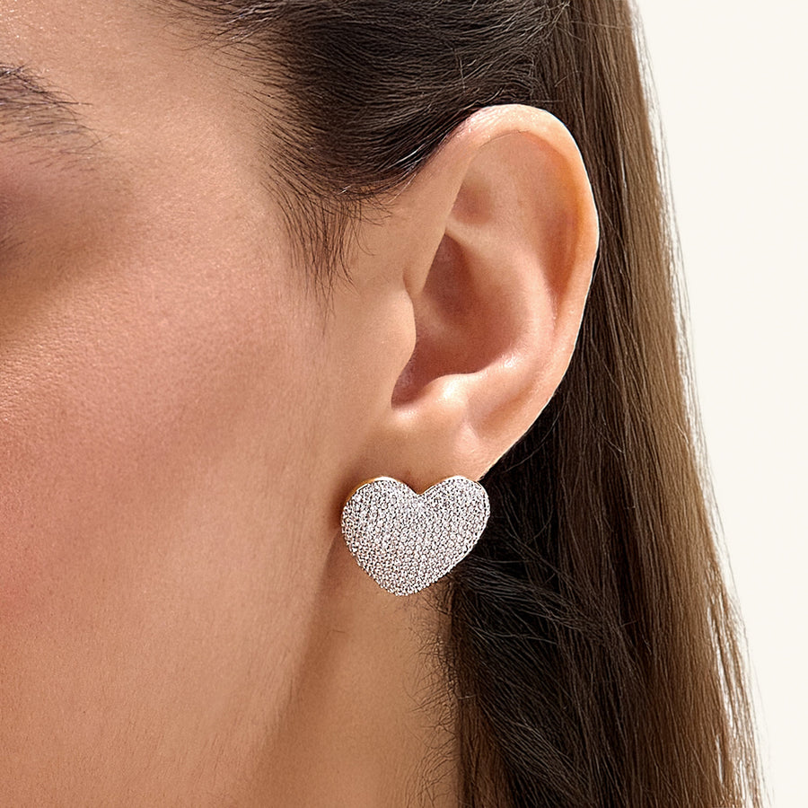 Hello Ella Heart Studs in White