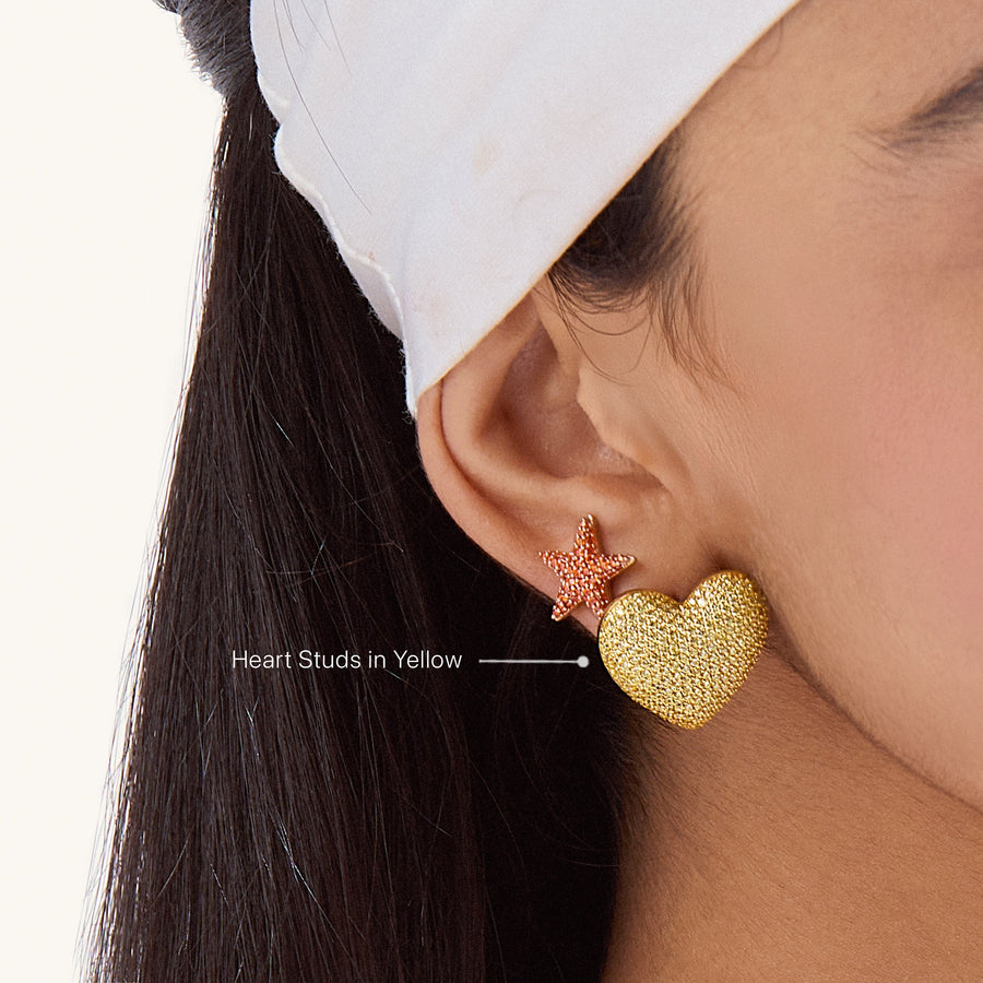 Hello Ella Heart Studs in Yellow